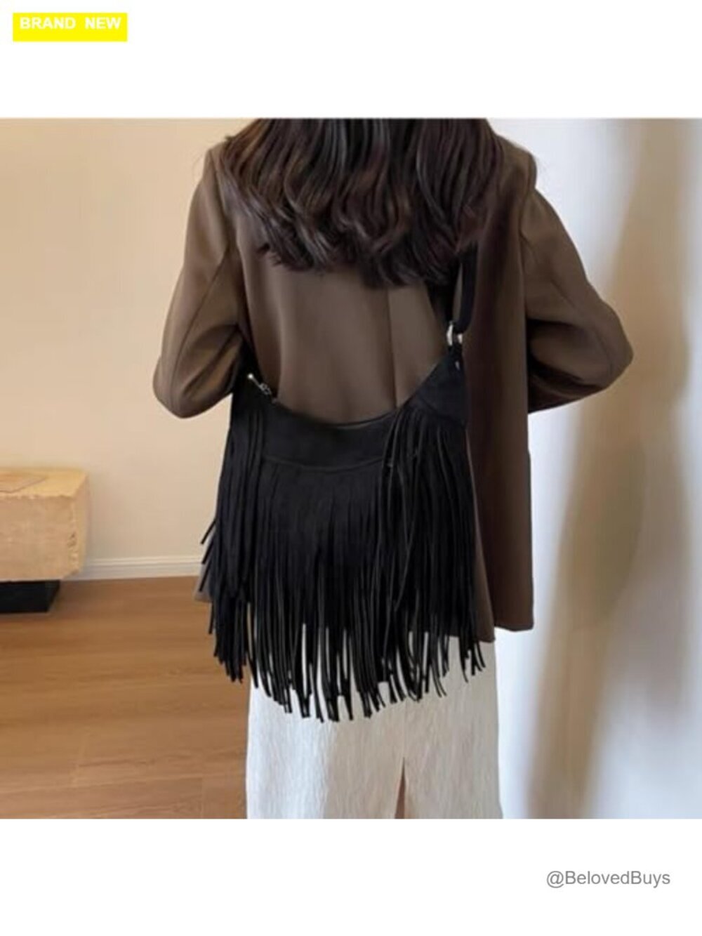 Vintage Suede Fringe Hobo Bag Tote Shoulder Crossbody Purse - Picture 3 of 7